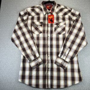 New Rodeo Clothing Co Western Shirt Mens 2XLT Brown Plaid Pearl Snap PS400L/BT